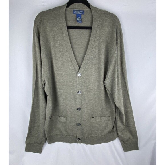 JOSEPH LYMAN Cardigan Sweater Mens XXL 100% Merino Wool Olive Green Long Sleeve - Picture 1 of 11